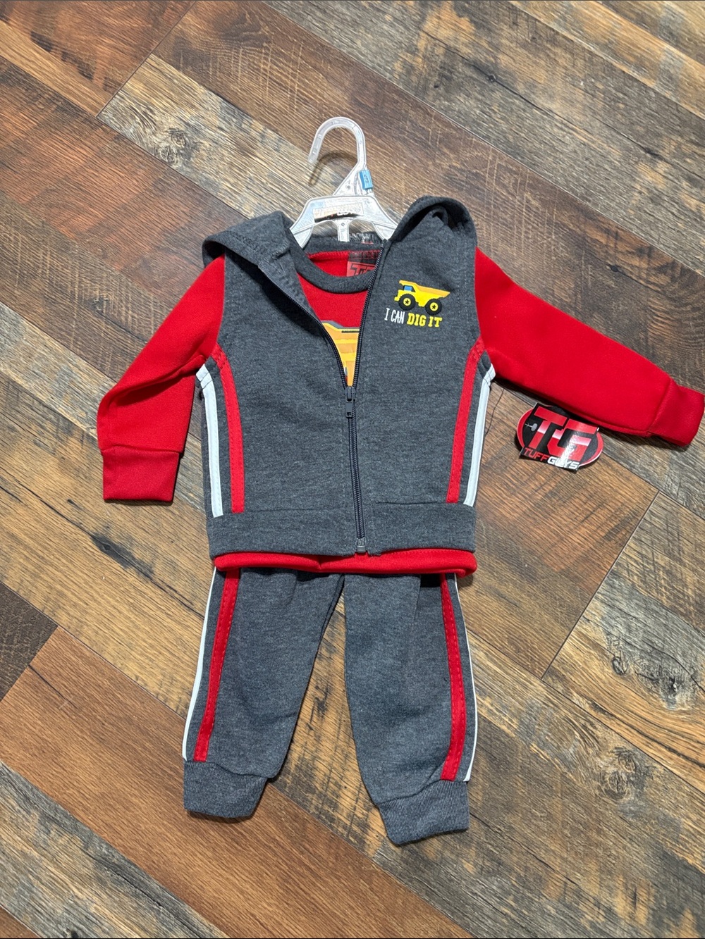 Tuff Guys toddler Grey & Red Hooded Jogger Set - 'I Can Dig It'